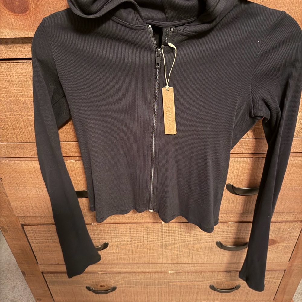 SKIMS Cotton Rib Zip-Up Hoodie - Black s